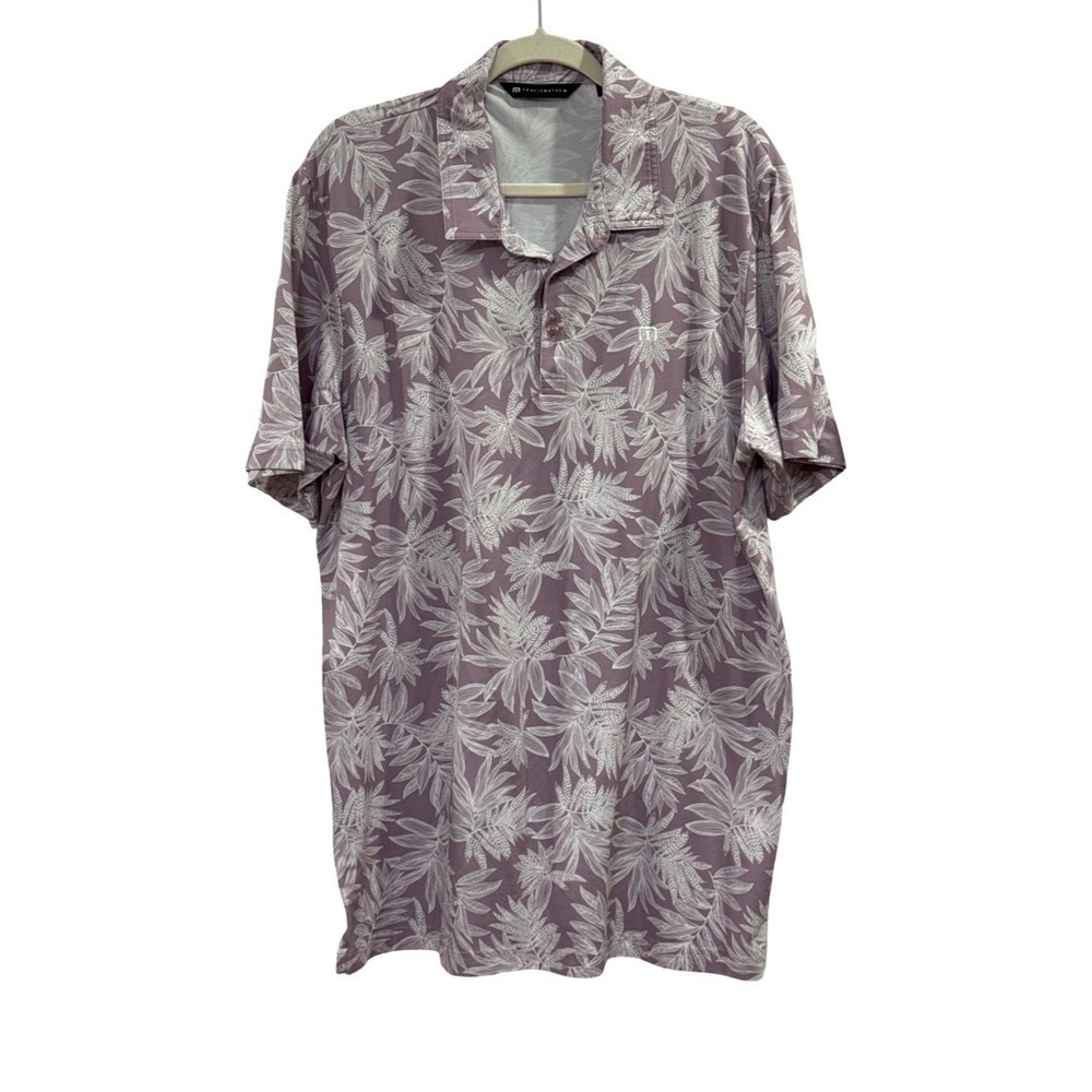 Travis Mathew Lavender Leaf Print Polo Shirt